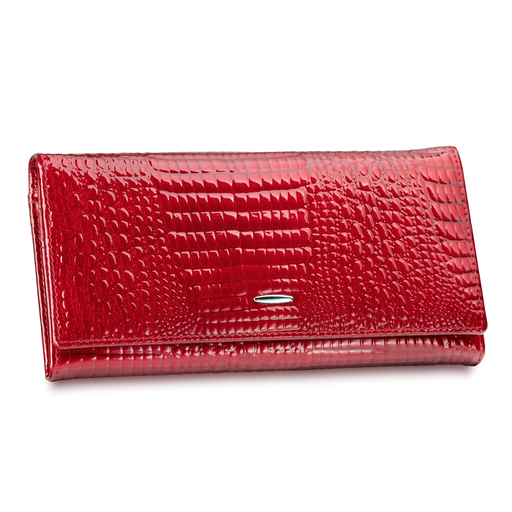 Duży Portfel Damski Skórzany Czerwony